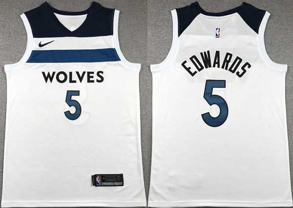 Mens Minnesota Timberwolves #5 Anthony Edwards White Association Edition Stitched Jersey